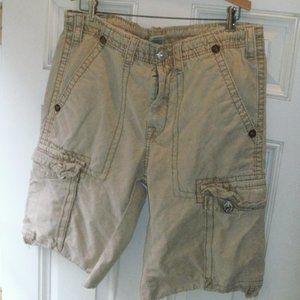 True Religion Military Khaki Tan Cargo Shorts with Zipper & Drawstring size 34